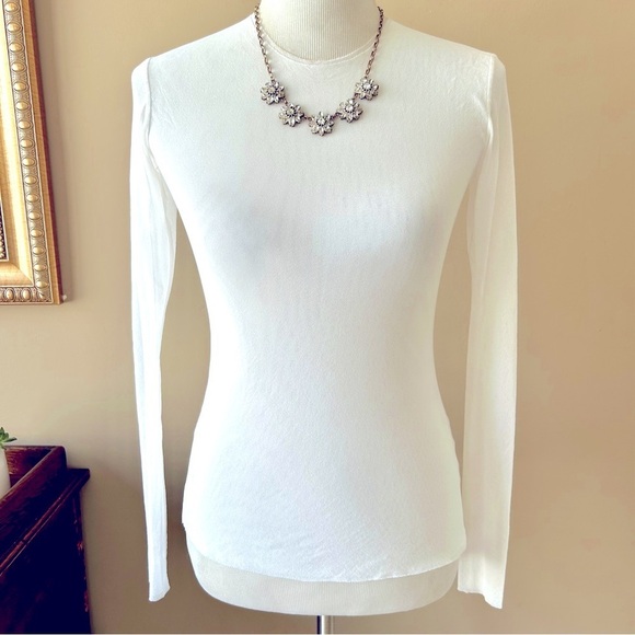 Y2K Petite Pois by Viviana White Mesh Long Sleeve Crew Neck Tee Top Semi Sheer S - Picture 2 of 9